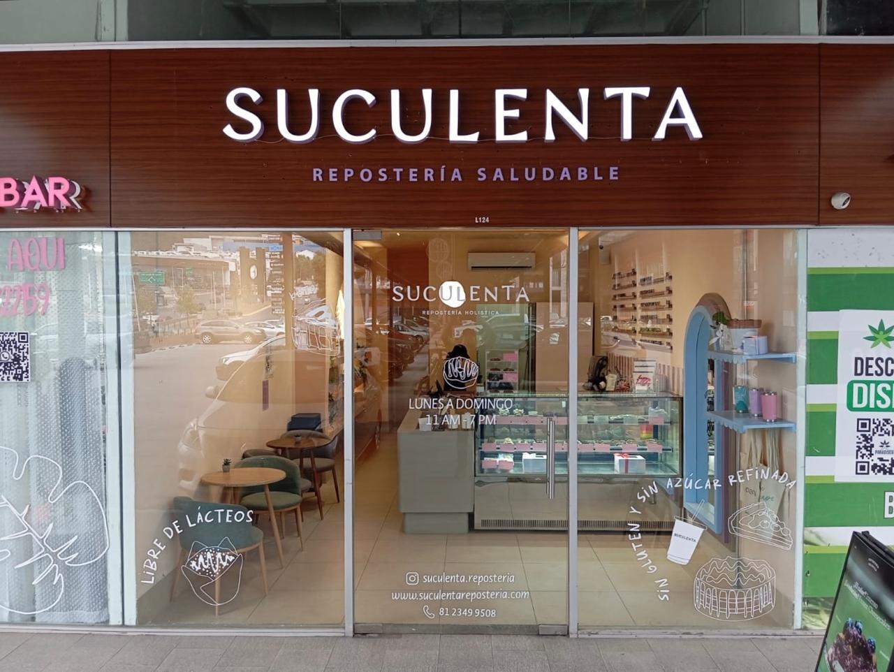 Letrero luminoso Suculenta repostería saludable